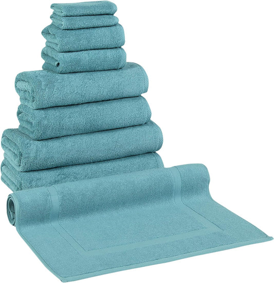 CTT Set of 9-100% Turkish Cotton, Absorbent & Comfy, Includes 2 Bath Towel 2 Hand Towel, 2 Washcloth, 2 Bathsheets & 1 Bath Mat | (Aqua)