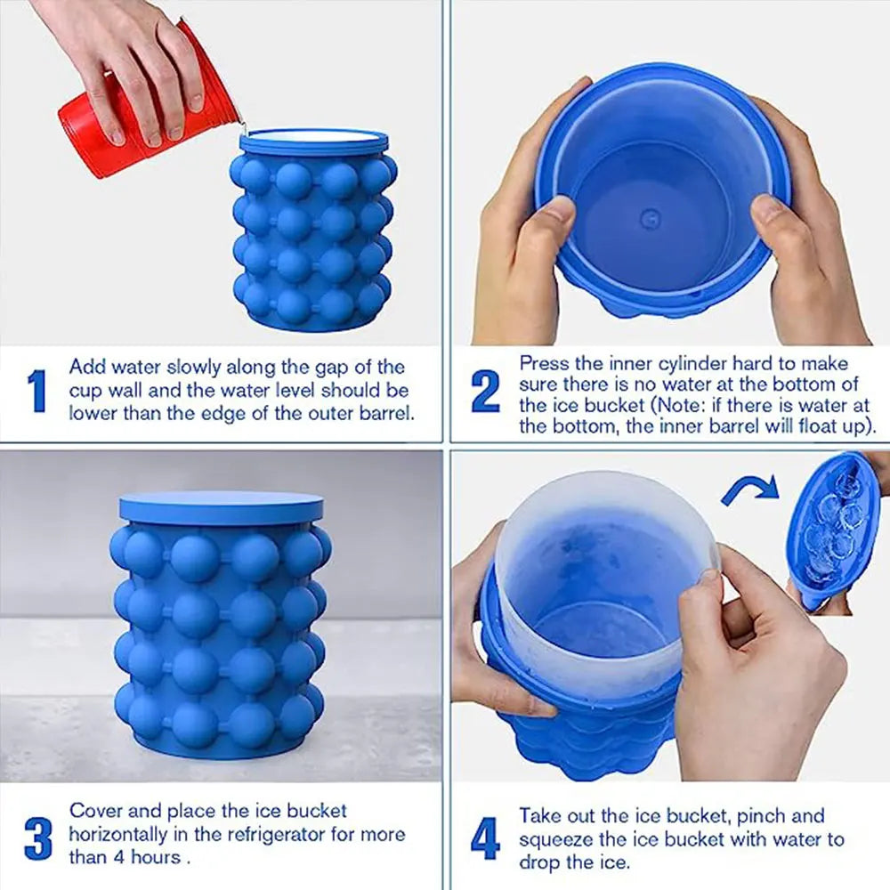 2 in 1 Portable Ice Cube Mold Ice Trays Large Silicone Ice Bucket Ice Cube Maker Round
