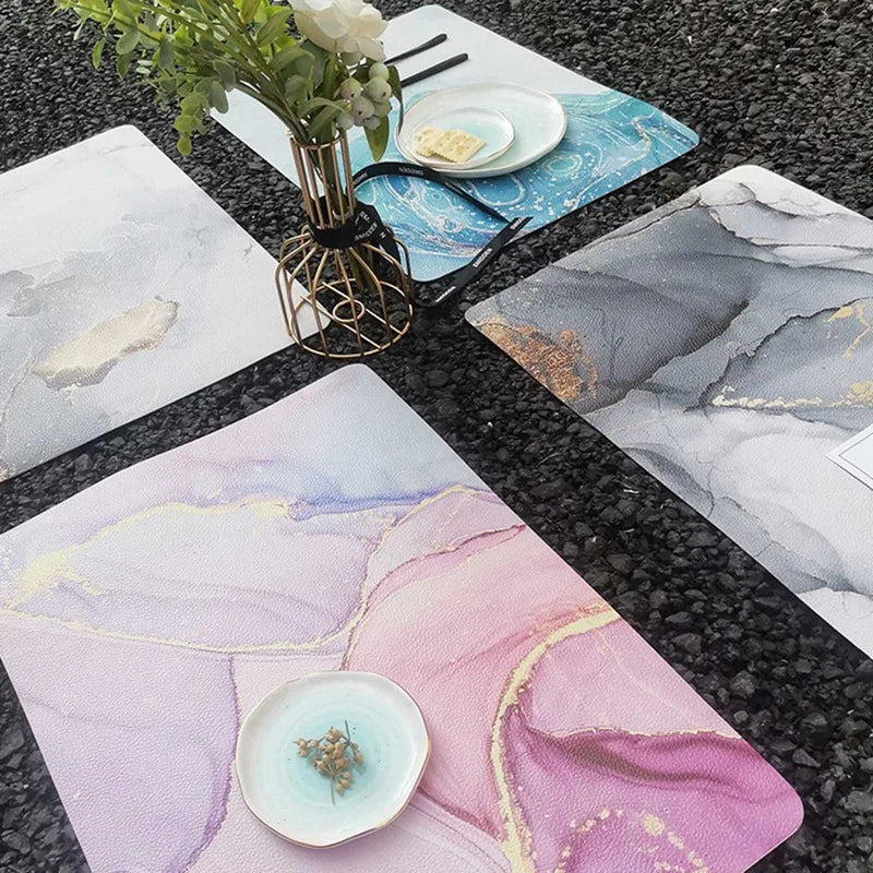 3Pcs Marble Pattern Stripe Placemat Dishware Waterproof Oil Proof Heat Resistant Coaster PVC Table Mat Placemat for Dining Table