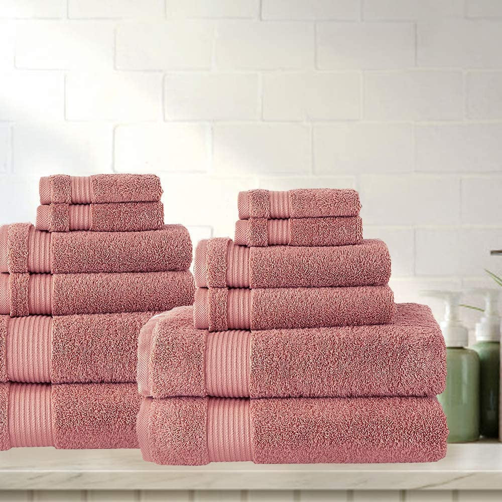 - Luxury Towel Set for Bathroom, 100% Turkish Cotton, Quick Dry, Soft and Absorbent Bath Towels, Hand Towels, and Washcloths, Amadeus Collection - 12-Piece Set (Coral)