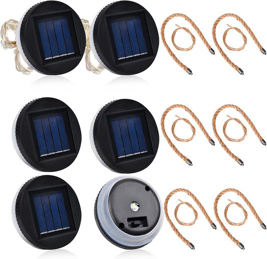 6 Packs Solar Lights Replacement Top, 3.15 in Silicone Edge Solar Lids Lights Warm White LED Light Replacement Solar Light Parts with Hanging Rope