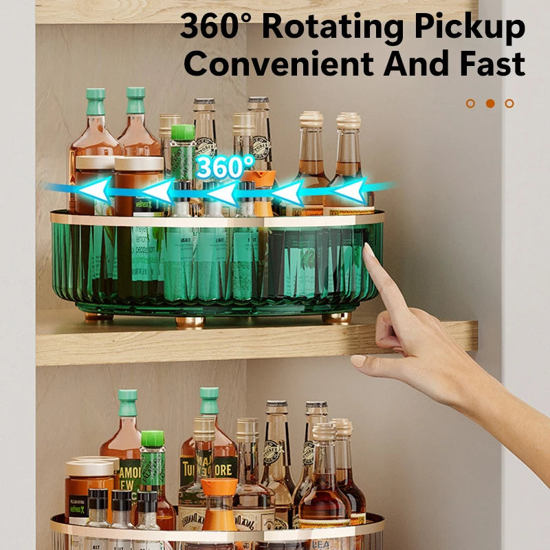 360 Rotating Tray Spice Rack Pantry Cabinet Turntable with Base Storage Bin Kitchen Organizer for Seasoning Cosmetic Storage Box