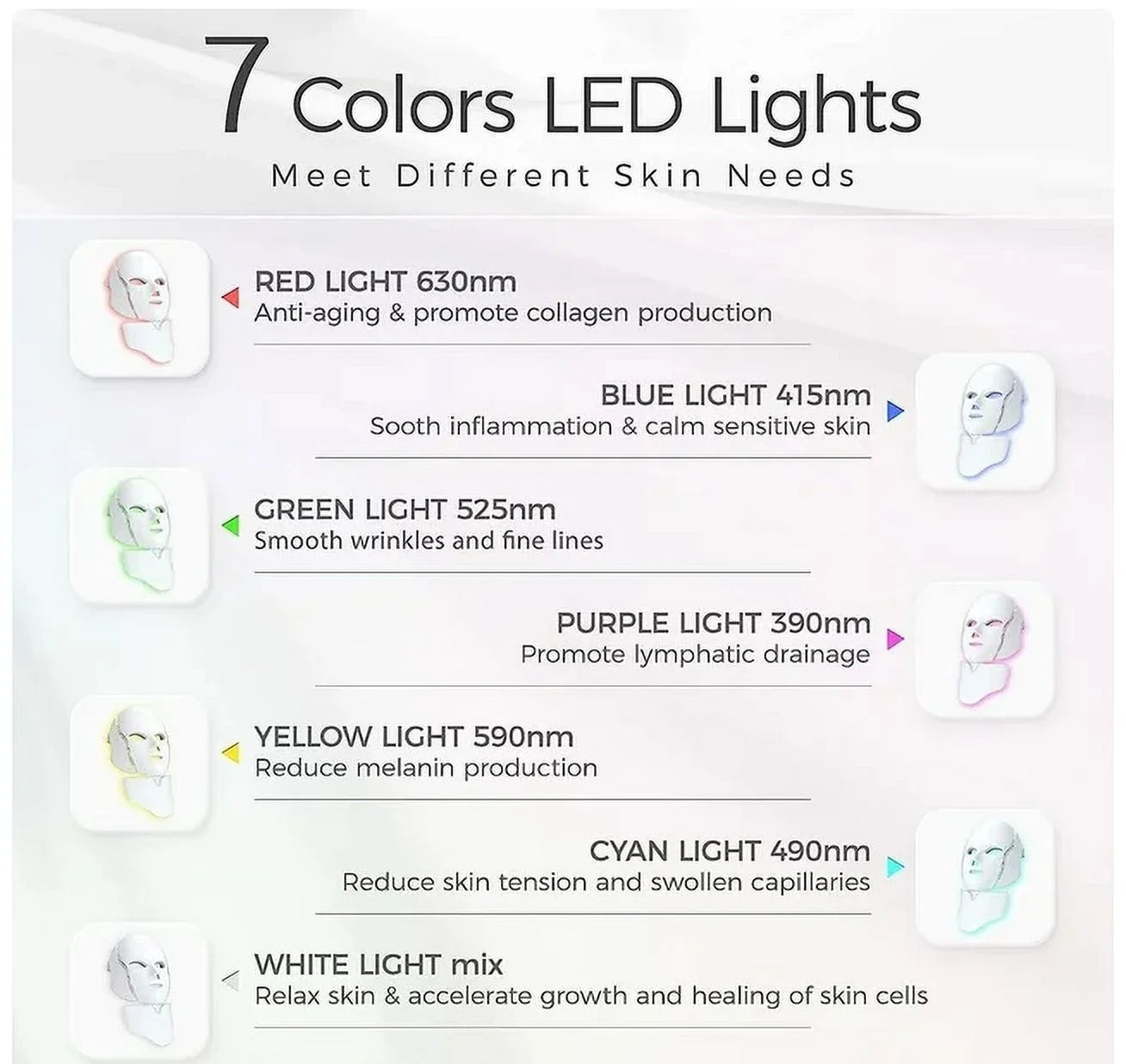 Shopin  Light Therapy,7 Color Treatment Photon Mask, Blue & Red Light for Acne Reduction Photon Mask, Skin Refresh, Renew, Renovate, and Restore Light Therapy Facial Care Mask