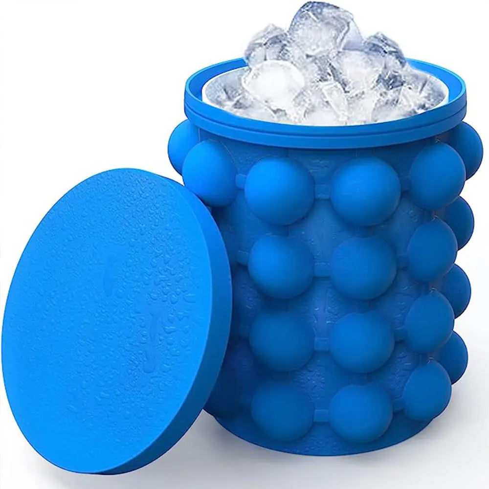 2 in 1 Portable Ice Cube Mold Ice Trays Large Silicone Ice Bucket Ice Cube Maker Round