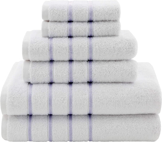 6 Piece White Towel Set, 100% Turkish Cotton Soft Hotel Towels, Quick Dry Turkish Towel Set for Bathroom, Lilac