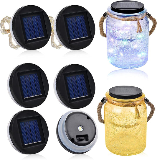 6 Packs Solar Lights Replacement Top,3.15 in Silicone Edge Solar Lids Lights 2* Colorful Lights 4*Warm White LED Light Replacement Solar Light Parts with Hanging Rope