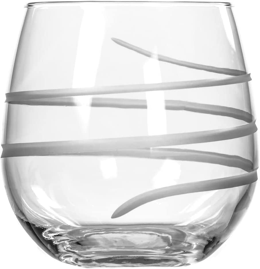 Twist Stemless Red Wine Glass 16.75 Oz | Made in the USA | Tumbler Wine Glasses | Lead-Free Glass | Etched Stemless Wine Glasses (Set of 4)