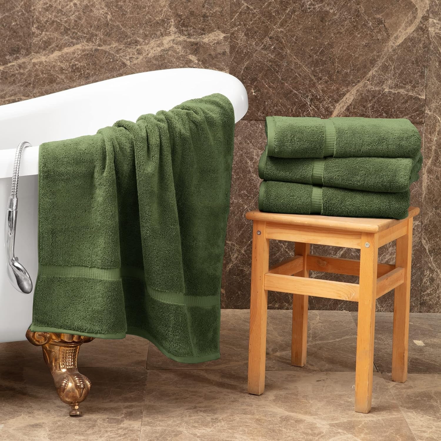 Premium Turkish Cotton Super Soft and Absorbent Towels (4-Piece Bath Towels, Moss Green)