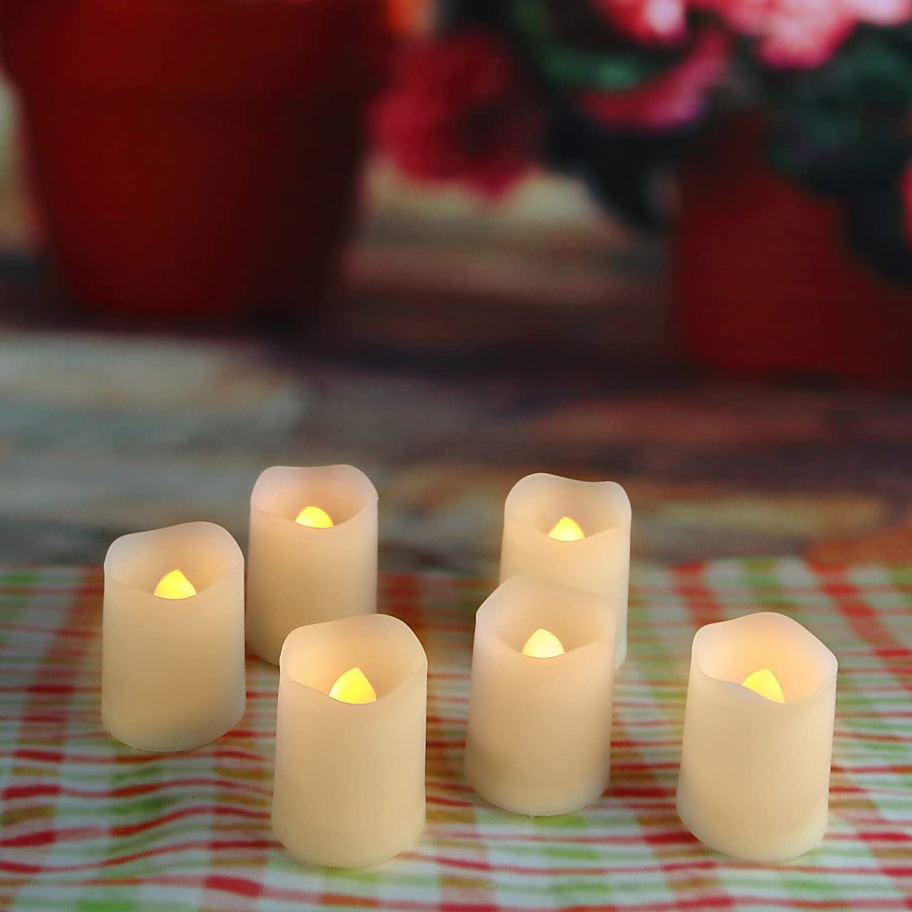 Battery Operated Flameless Votive Candles with Remote and Timer Realistic Flickering Electric Tea Lights Halloween Christmas Wedding Party Decorations Centerpieces 6 PCS Batteries Incl.