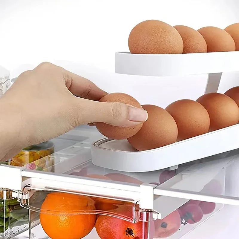 Automatic Scrolling Egg Rack Egg Storage Box Container Organizer Fridge Eggs Dispenser Refrigerator Egg Holder Kitchen Accessory