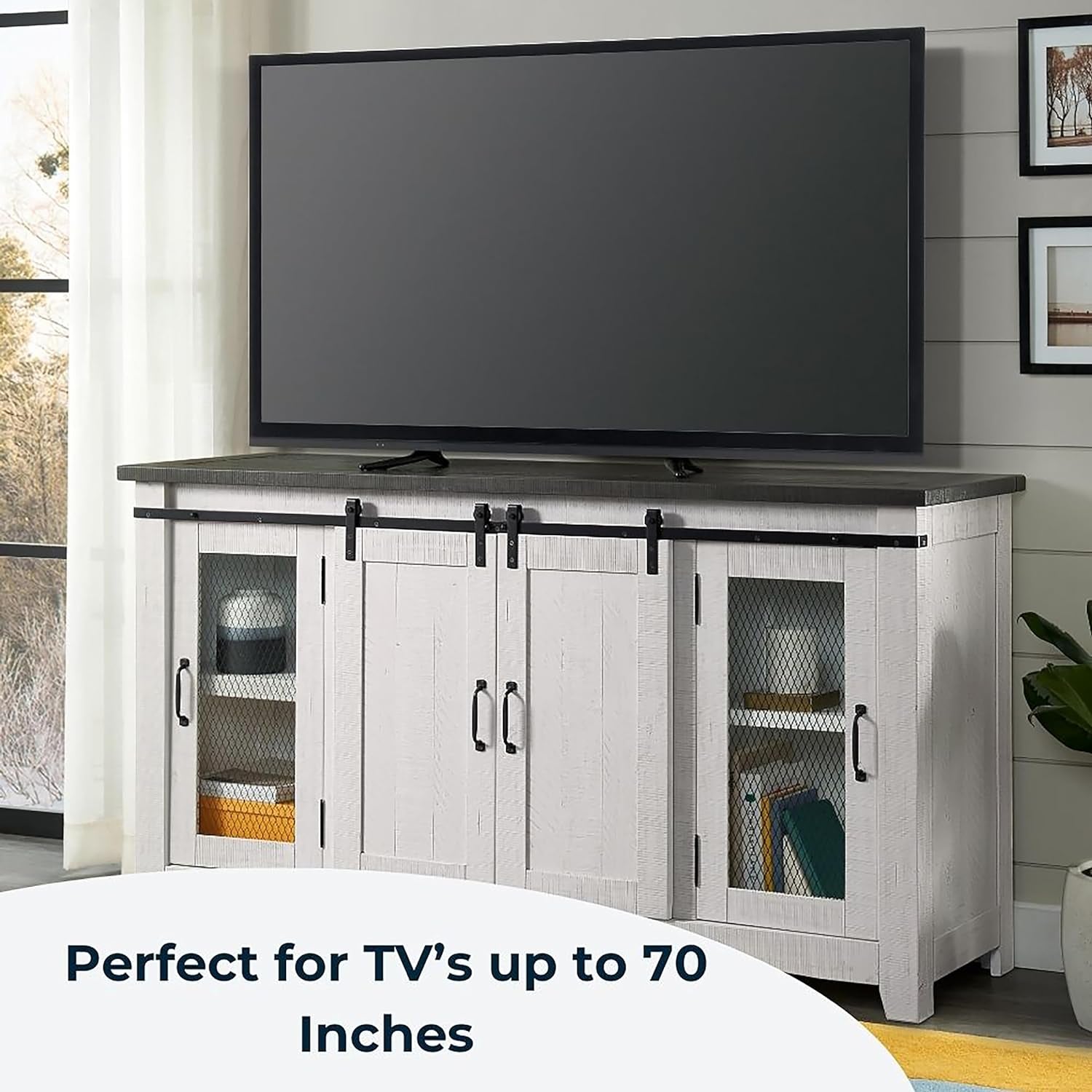 Hampton TV Stand, White Stain with Grey Stain Top