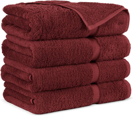 Premium Turkish Cotton Super Soft and Absorbent Towels (4-Piece Bath Towels, Cranberry)