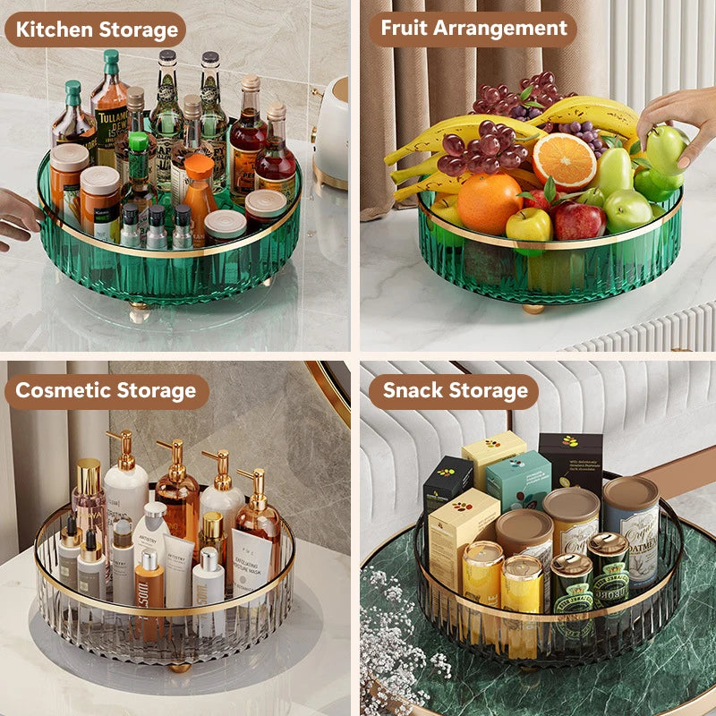 360 Rotating Tray Spice Rack Pantry Cabinet Turntable with Base Storage Bin Kitchen Organizer for Seasoning Cosmetic Storage Box