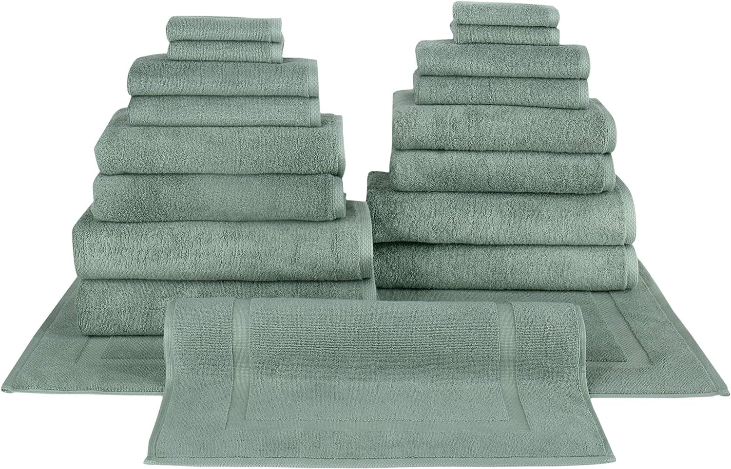 CTT Set of 18-100% Turkish Cotton, Absorbent & Comfy, Includes 4 Bath Towel 4 Hand Towel, 4 Washcloth, 4 Bathsheets & 2 Bath Mat | (Green)