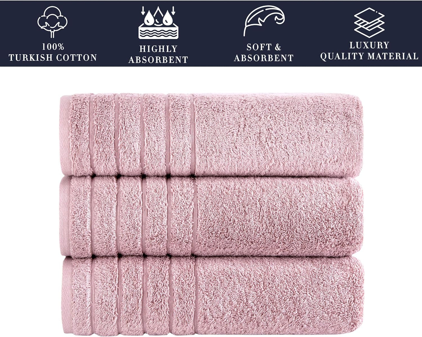 Barnum - Turkish Bath Towels Set of 3 - Premium Quality Made with 100% Turkish Cotton, Spa & Hotel Towels, Absorbent & Comfy Bath Towels | 30"X56" (Rose)