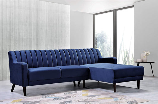 Liberty Mid Century Velvet Upholstered Sleeper Sectional, Right Facing, 89.36", Cobalt Blue