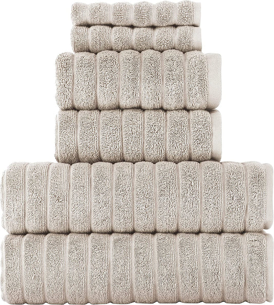 CTT Set of 6-100% Turkish Cotton, Absorbent & Comfy, Includes 2 Bath Towel 2 Hand Towel & 2 Washcloth | (Almond Beige)