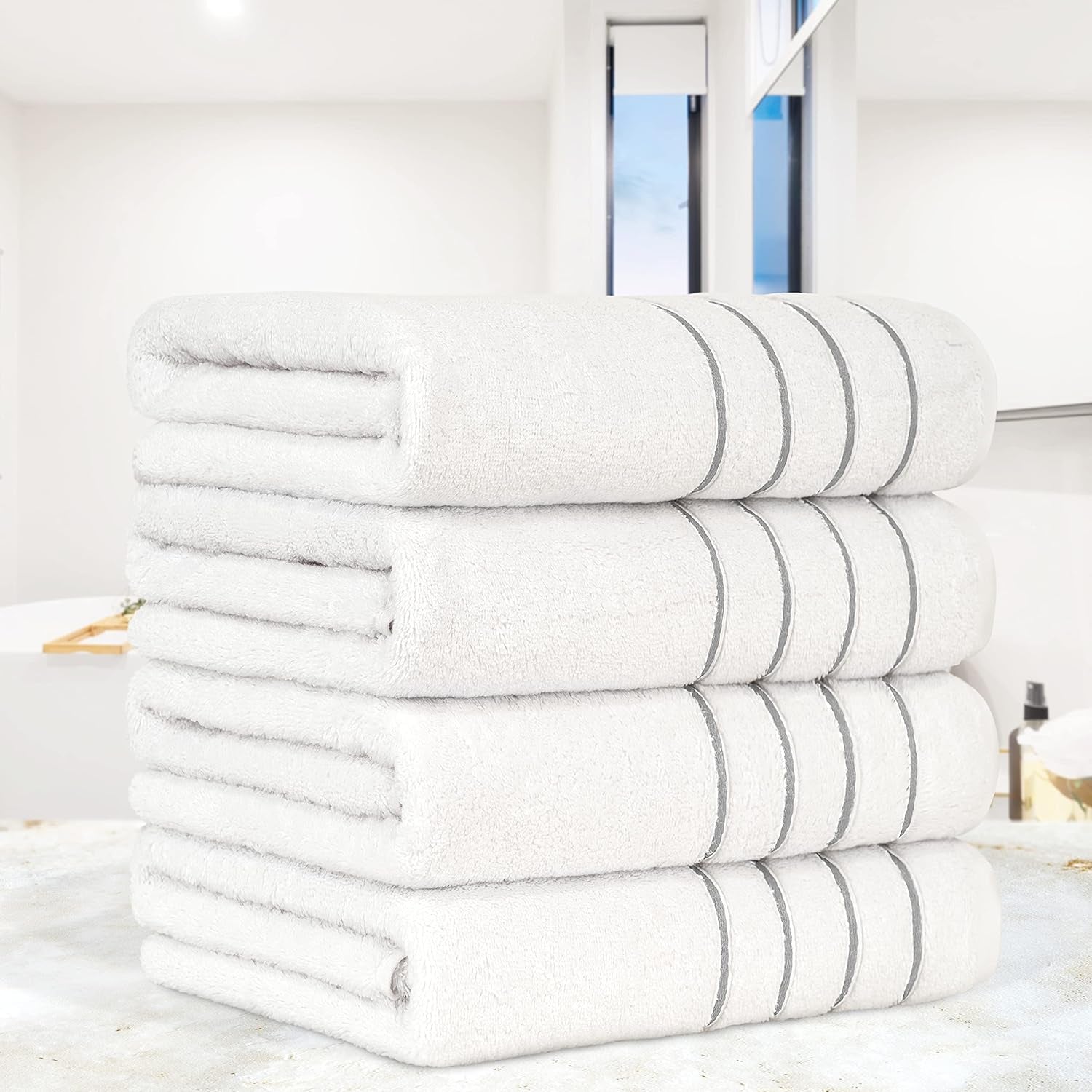 4 Packed White Bath Towel Set, 100% Turkish Cotton Bath Towels, 27X54 Inturkish Bath Towel Set for Bathroom, Light Gray