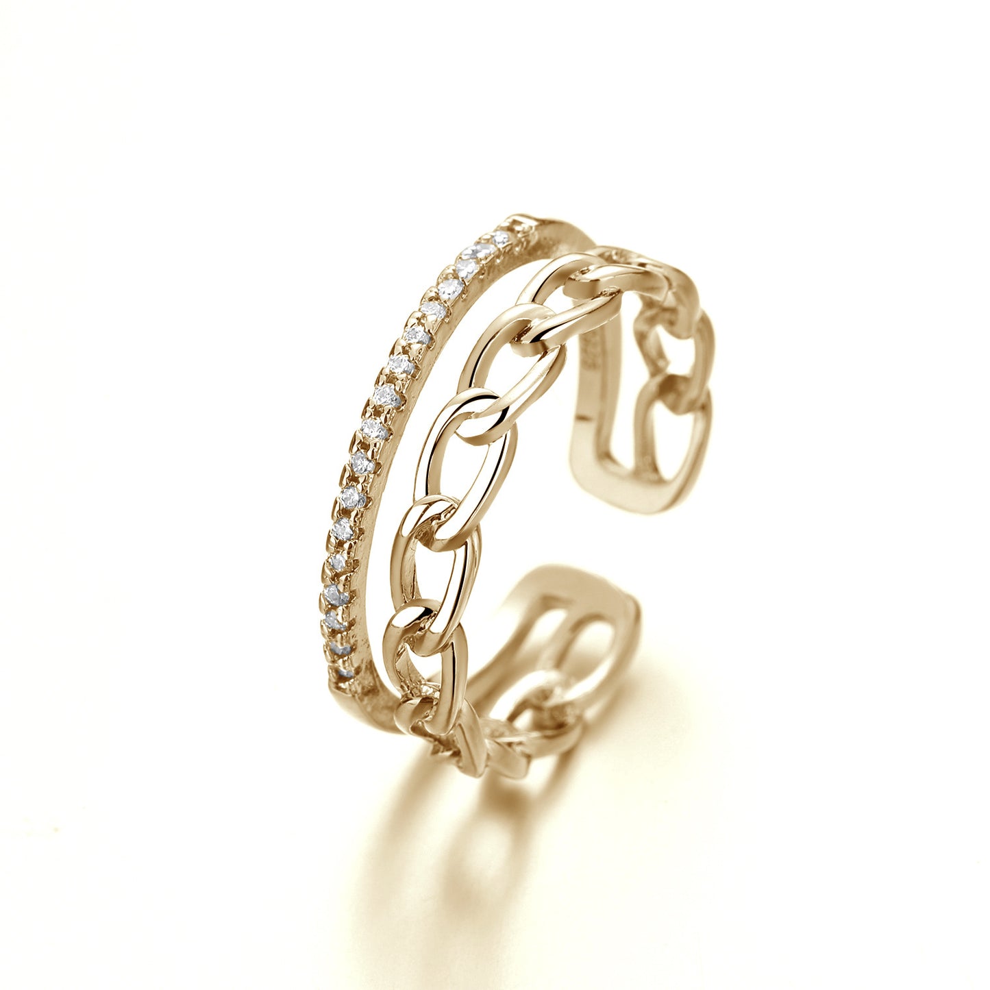 Double-layer Chain Diamond-studded Ring Summer New Elegant Row Diamond Ring For Women