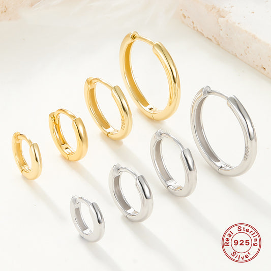 Simple Bracelet 925 Earrings Sterling Silver Big Circle Ear Clip