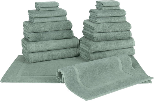 CTT Set of 18-100% Turkish Cotton, Absorbent & Comfy, Includes 4 Bath Towel 4 Hand Towel, 4 Washcloth, 4 Bathsheets & 2 Bath Mat | (Green)
