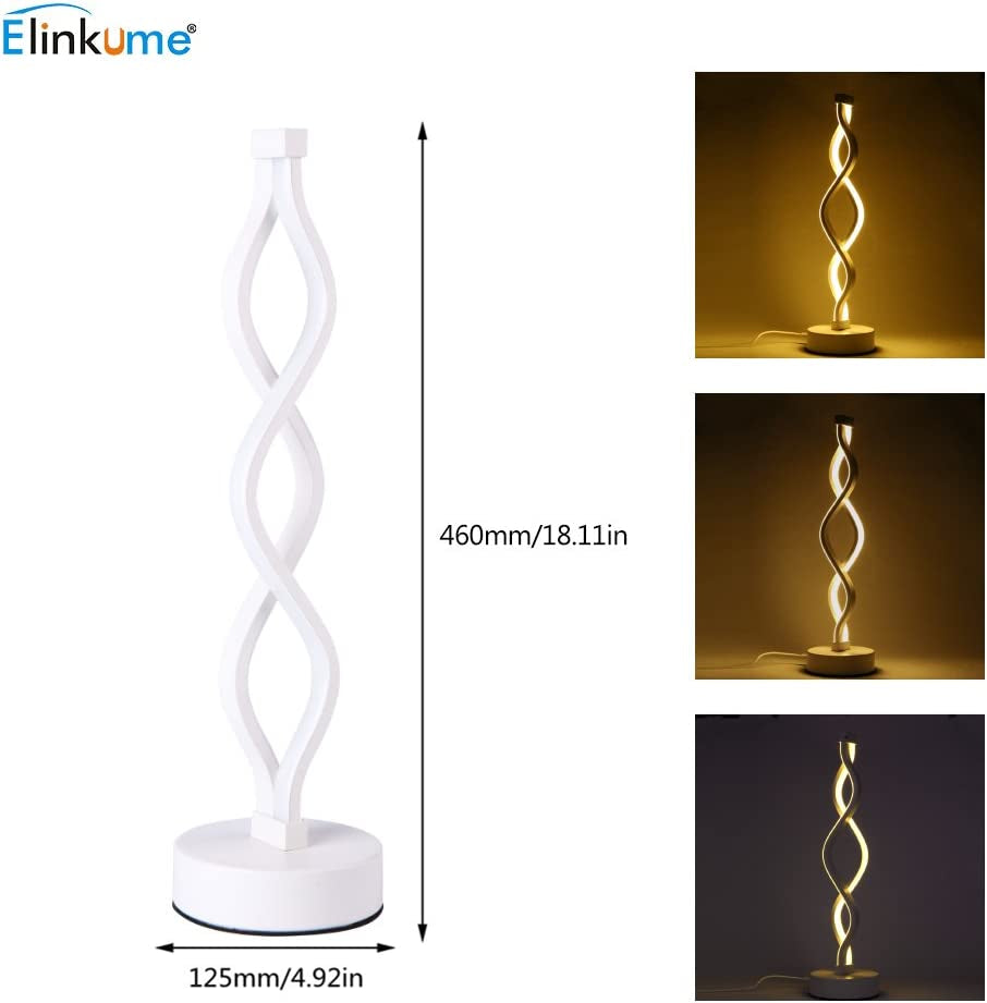 Twist Wave LED Table Lamp - 12W Warm White Modern Decor Light with Standing 17.72 Inches Tall on 4.92 Inches round Base - Brightness Dimmable Switch - White