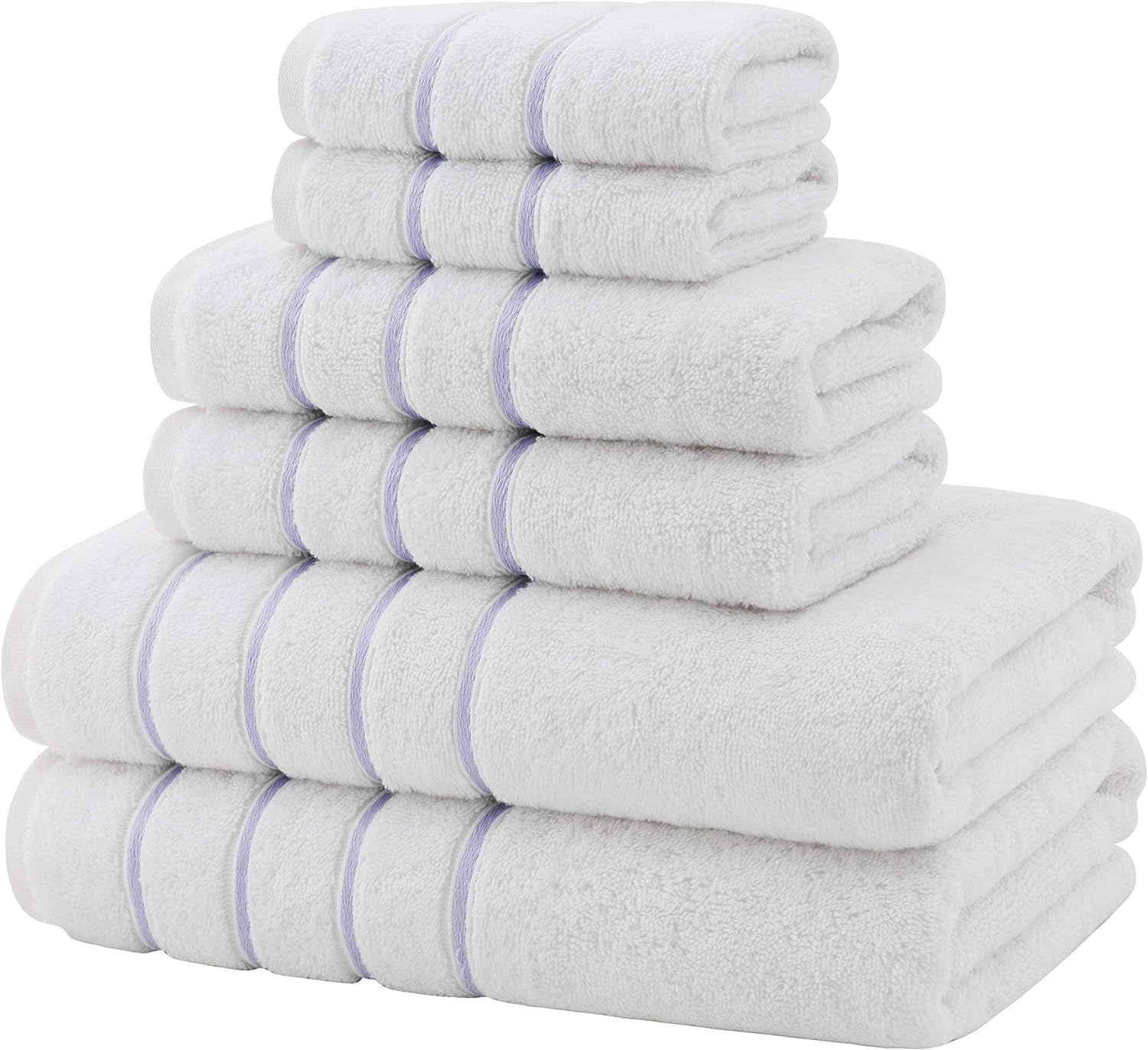 6 Piece White Towel Set, 100% Turkish Cotton Soft Hotel Towels, Quick Dry Turkish Towel Set for Bathroom, Lilac