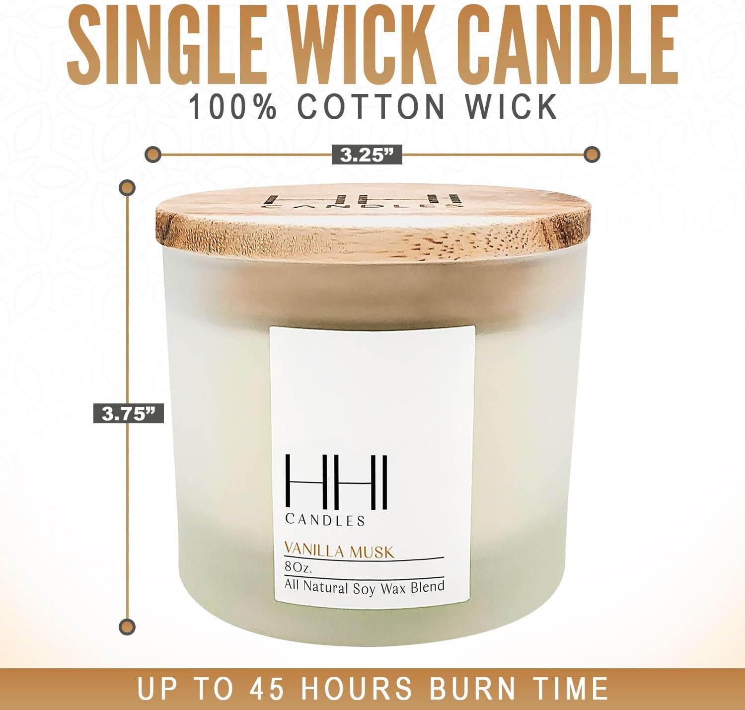Vanilla Candle | Vanilla Musk Scented Soy Candle | a Blend of Vanilla, Cinnamon, Amber & Hint of Musk | Large Eight Ounce Single Wick Candle | Long Burn Time |