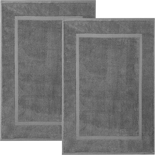 Cotton Banded Bath Mats 2 Pack, [Not a Bathroom Rug], 22"X34" (Grey)