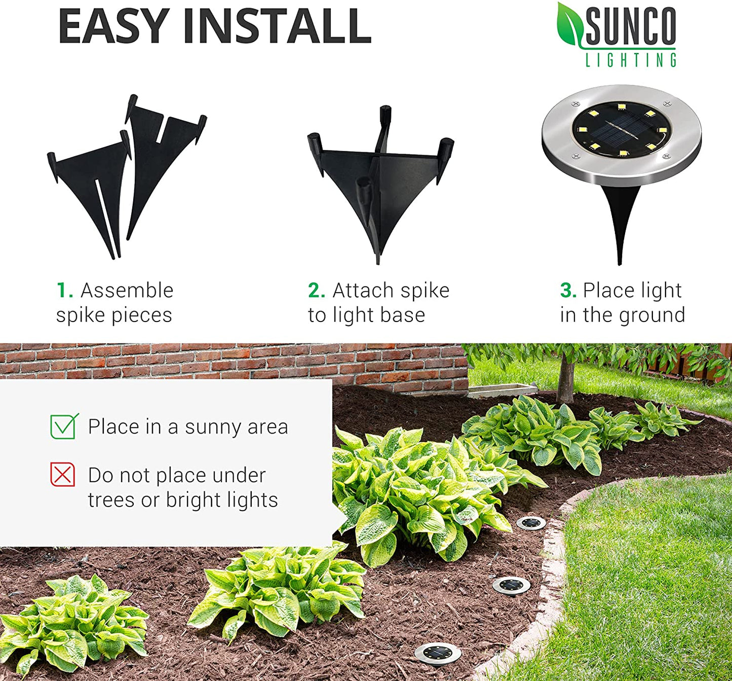 12 Count (Pack of 1) Solar Lights Outdoor Garden LED, Waterproof Landscape Pathway Light Fixture, Dusk to Dawn, Yard Patio Ground Lights, Deck, Cross Spike Stake, 7000K Diamond White
