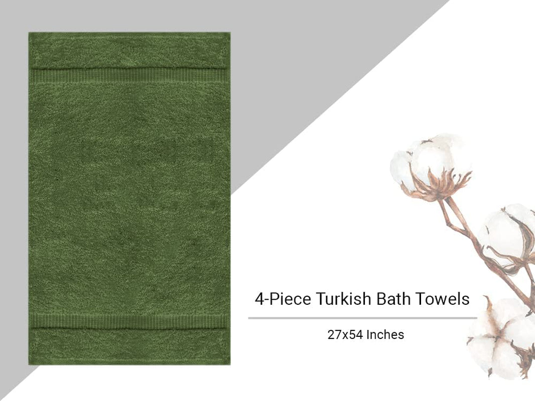 Premium Turkish Cotton Super Soft and Absorbent Towels (4-Piece Bath Towels, Moss Green)