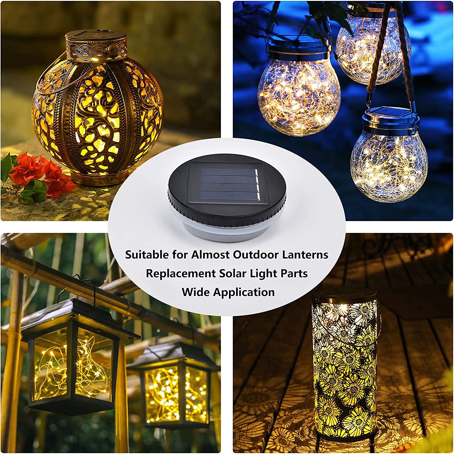 6 Packs Solar Lights Replacement Top, 3.15 in Silicone Edge Solar Lids Lights Warm White LED Light Replacement Solar Light Parts with Hanging Rope