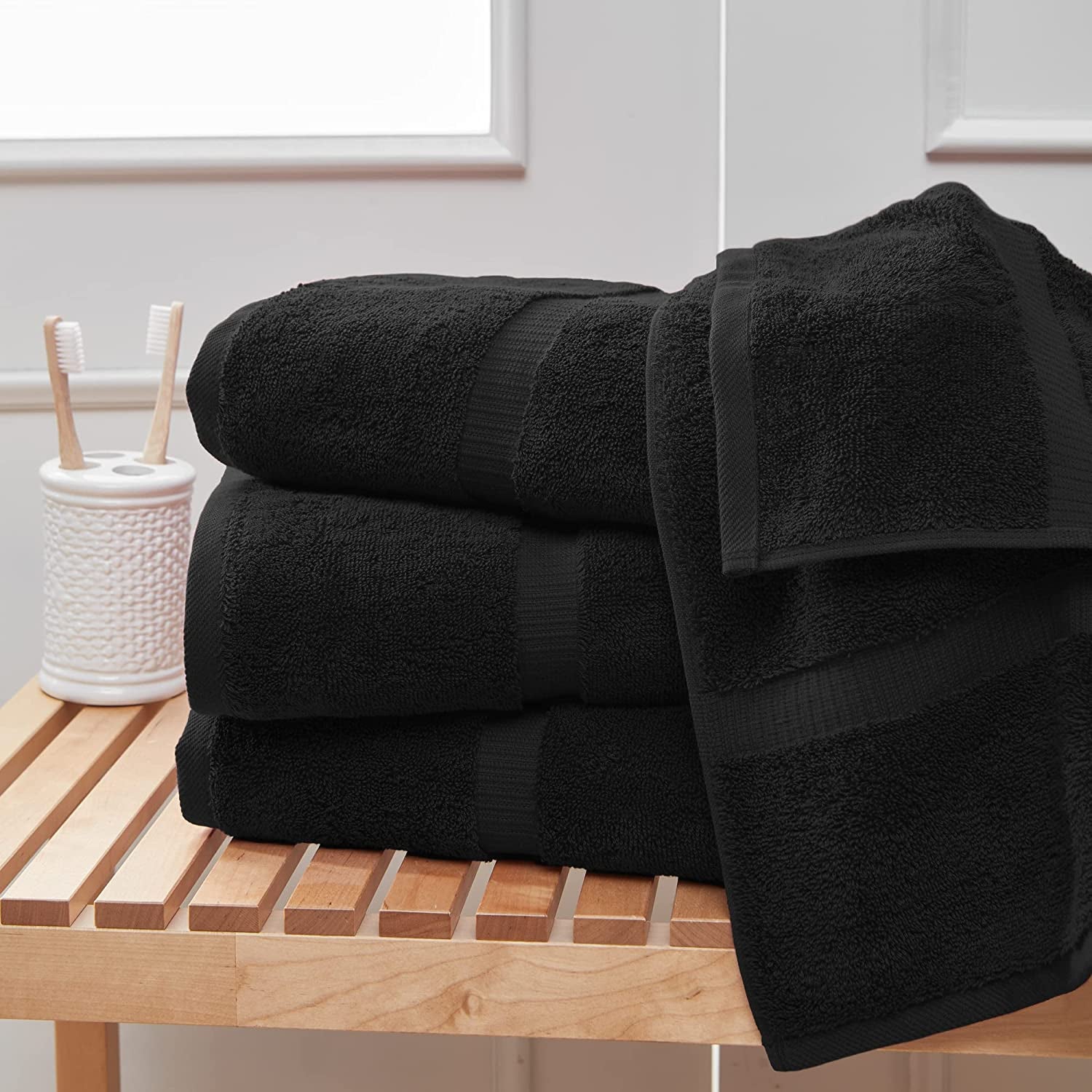 Premium Turkish Cotton Super Soft and Absorbent Towels (4-Piece Bath Towels, Black)